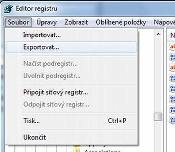 Možnost exportu obsahu registru