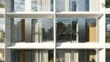 Aby byty i při nízké světlé výšce podlaží působily prostorně a vzdušně, počítá návrh s celoprosklenými okny a rozšířením o balkóny se zelení.(vizualizace)