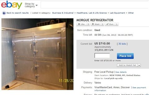 Jen pro morbidní jedince: Na serveru eBay si můžete vydražit ledničku na mrtvoly!