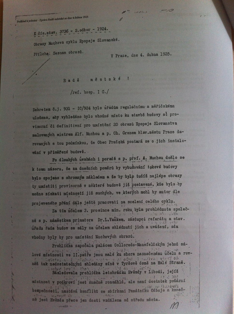 Blesk.cz získal dopis radě, který psal Alfons Mucha v roce 1925.