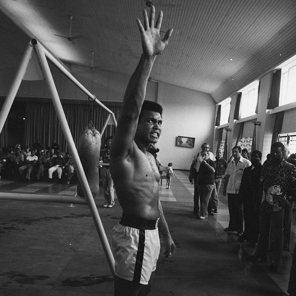 Muhammad Ali během tréninku před soubojem s Georgem Foremanem