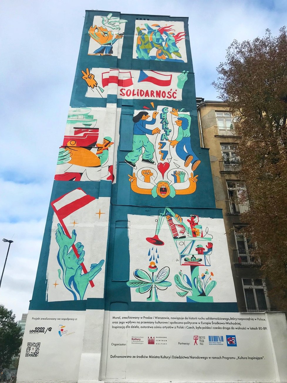 Odhalení nástěnného muralu ve Varšavě při příležitosti 40. výročí vzniku polského hnutí Solidarita. Umělecké dílo vzniklo jako společný projekt osmi českých a polských umělců. Výsledkem jsou dva nástěnné muraly, které se odhalily ve stejnou chvíli v Praze a ve Varšavě.
