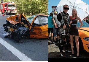 Řidičem smrtícího mustangu byl údajně testovací jezdec společnosti, která pořádala  v Krkonoších reklamní akci s focením. Na snímku je u auta, které usmrtilo řidiče rapidu.
