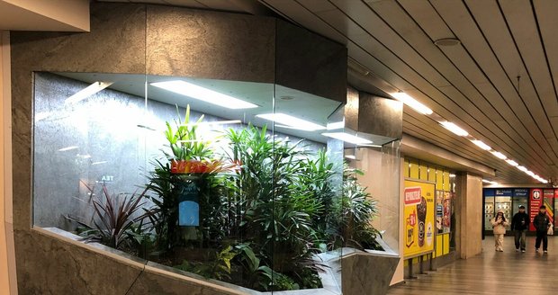 Ve vestibulu stanice metra A Můstek se objevila nová instalace s květinami