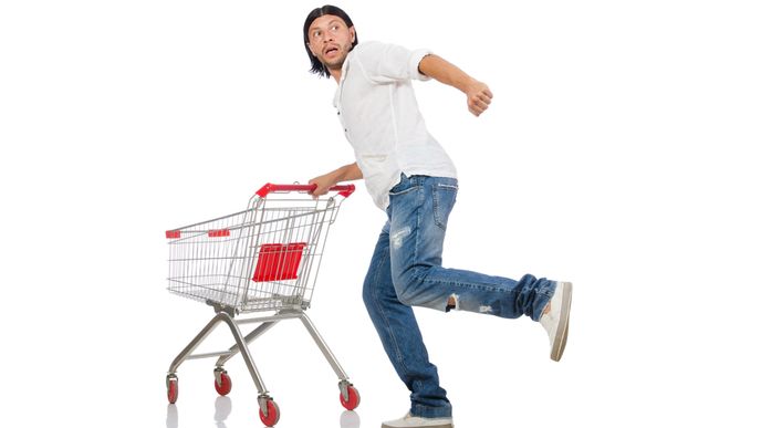 muž, nákupní košík, nákupy, supermarket