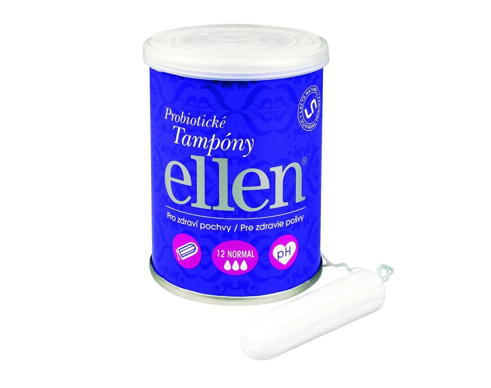 Probiotické tampony Ellen. Používat je můžete během menstruace, ale i mimo ni. Tampony obsahují laktobacily, jenž jsou v přirozené zdravé poševní mikroflóře. Cena: 164 Kč