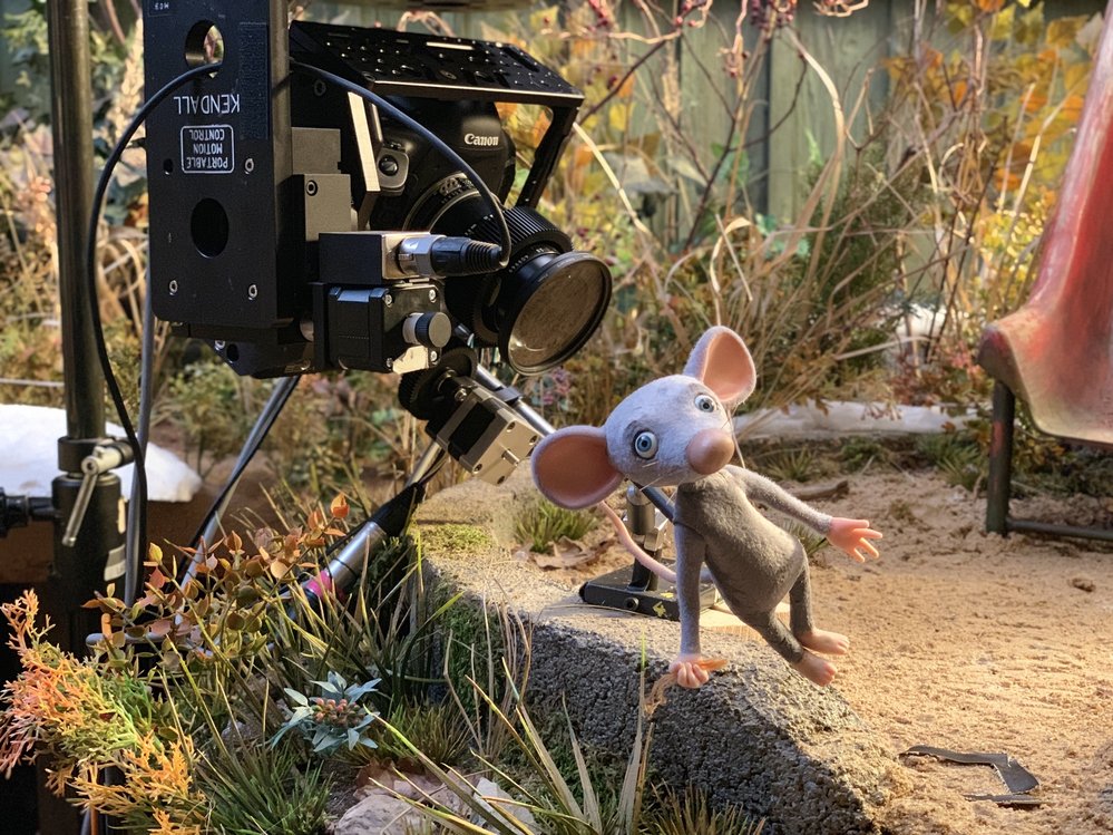 Myška Šupito v akci během natáčení
