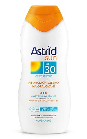 ASTRID SUN Hydratační mléko na opalování OF 30, 225 Kč (200ml), koupíte v síti drogerií