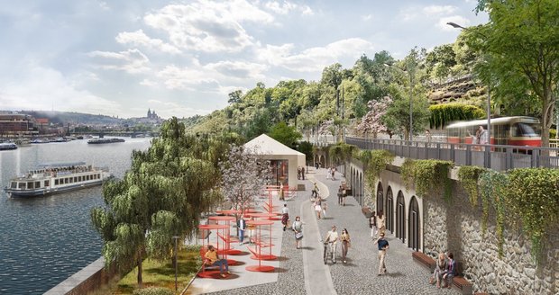 Projekt Moonshot ukazuje, jak by mohlo nábřeží Edvarda Beneše vypadat. Navrhlo ho architekti ze studia Archicraft z vlastního popudu