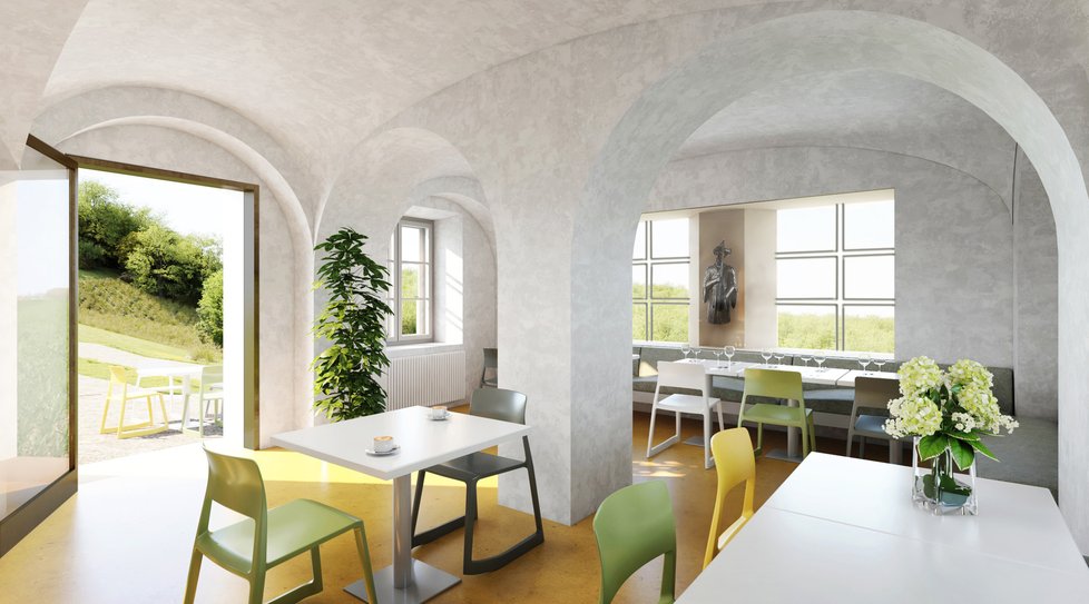 Vizualizace budoucí kavárny v usedlosti Cibulka, která vznikne v bývalém domku zahradníka.