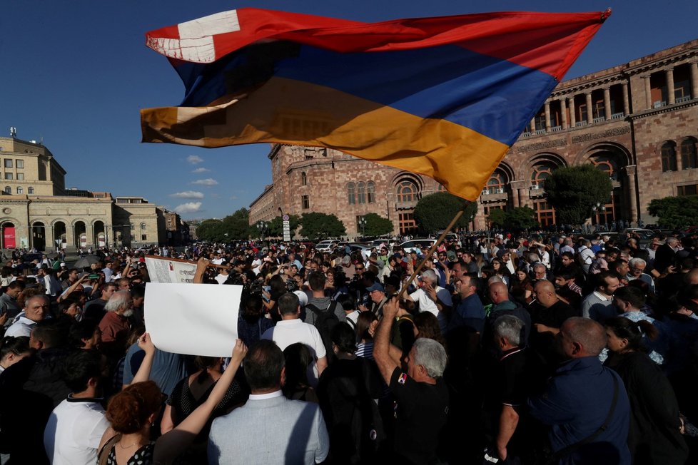Protest v Jerevanu proti oepraci v Náhorním Karabachu (19.9.2023)