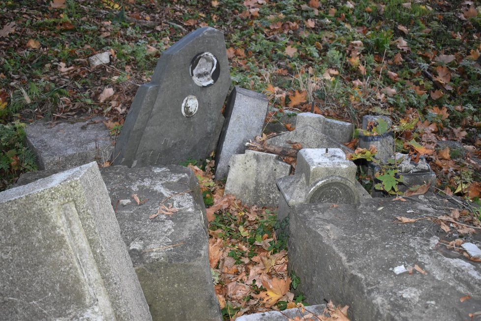 V zapadlém parčíku vedle bývalého dolu Trojice ve Slezské Ostravě se náhle objevily rozpadlé náhrobky včetně dětských.