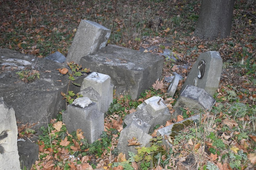 V zapadlém parčíku vedle bývalého dolu Trojice ve Slezské Ostravě se náhle objevily rozpadlé náhrobky včetně dětských.