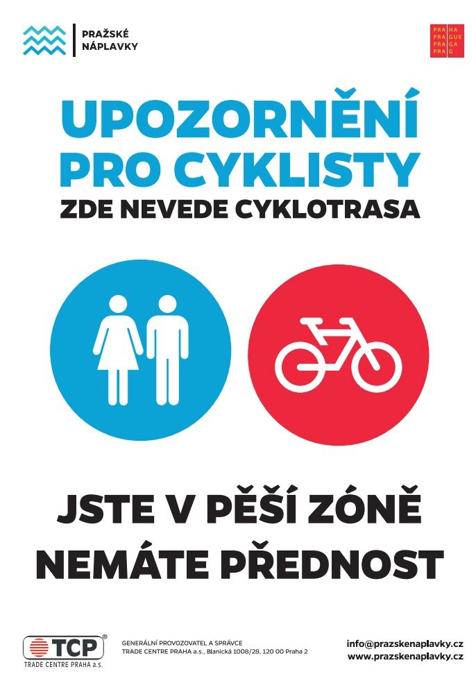 Upozornění pro cyklisty na náplavce v Praze