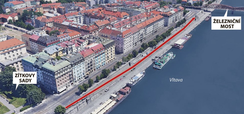 Po tomto úseku pražské náplavky na Výtoni budou kvůli rekonstrukci silnice jezdit auta.