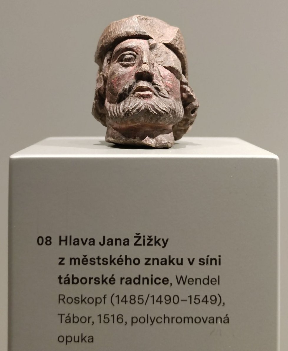 Nejstarší dochovaná soška hlavy Jana Žižky z roku 1516.