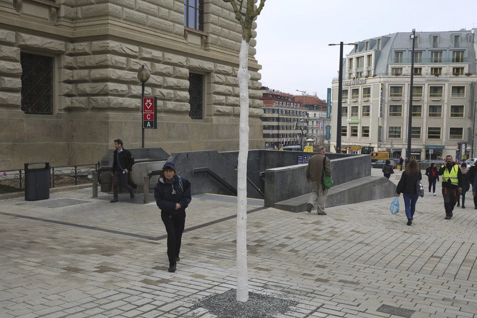 Fotografie mapující prostor u Národního muzea před rekonstrukcí a po jejím dokončení.