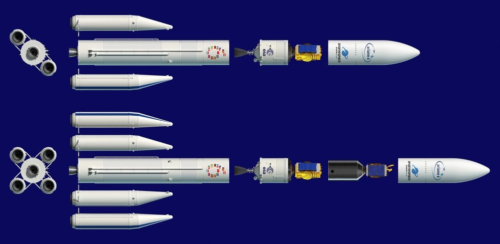 Raketa Ariane 6 ve dvou plánovaných verzích 