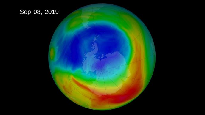 Největší ozónová díra byla letos zaznamenána 8. září.