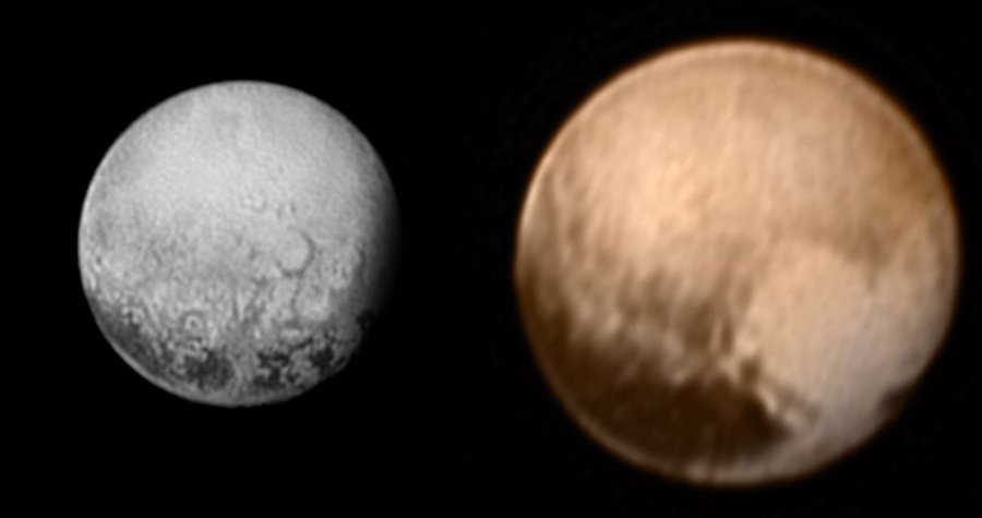 Zleva: Planeta Pluto zachycená sondou 11. a 7. července