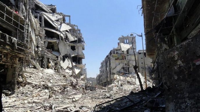 Následky bojů ve městě Homs
