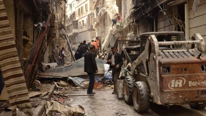 Následky bombardování v Sýrii