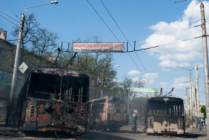 Následky střetů armády a proruských ozbrojenců v Kramatorsku Následky střetů armády a proruských ozbrojenců v Kramatorsku