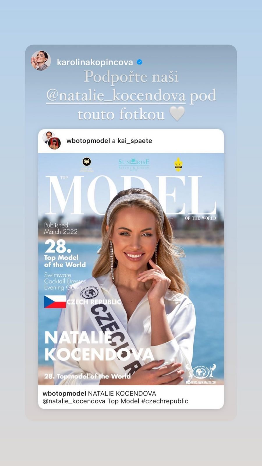 Natálie Kočendová na soutěži Top Model of the World