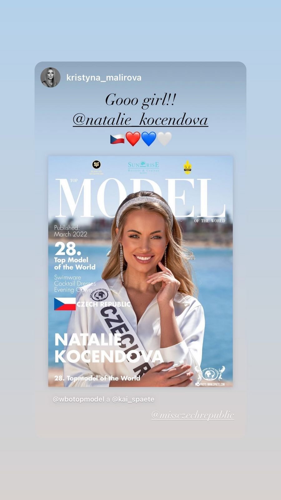 Natálie Kočendová na soutěži Top Model of the World