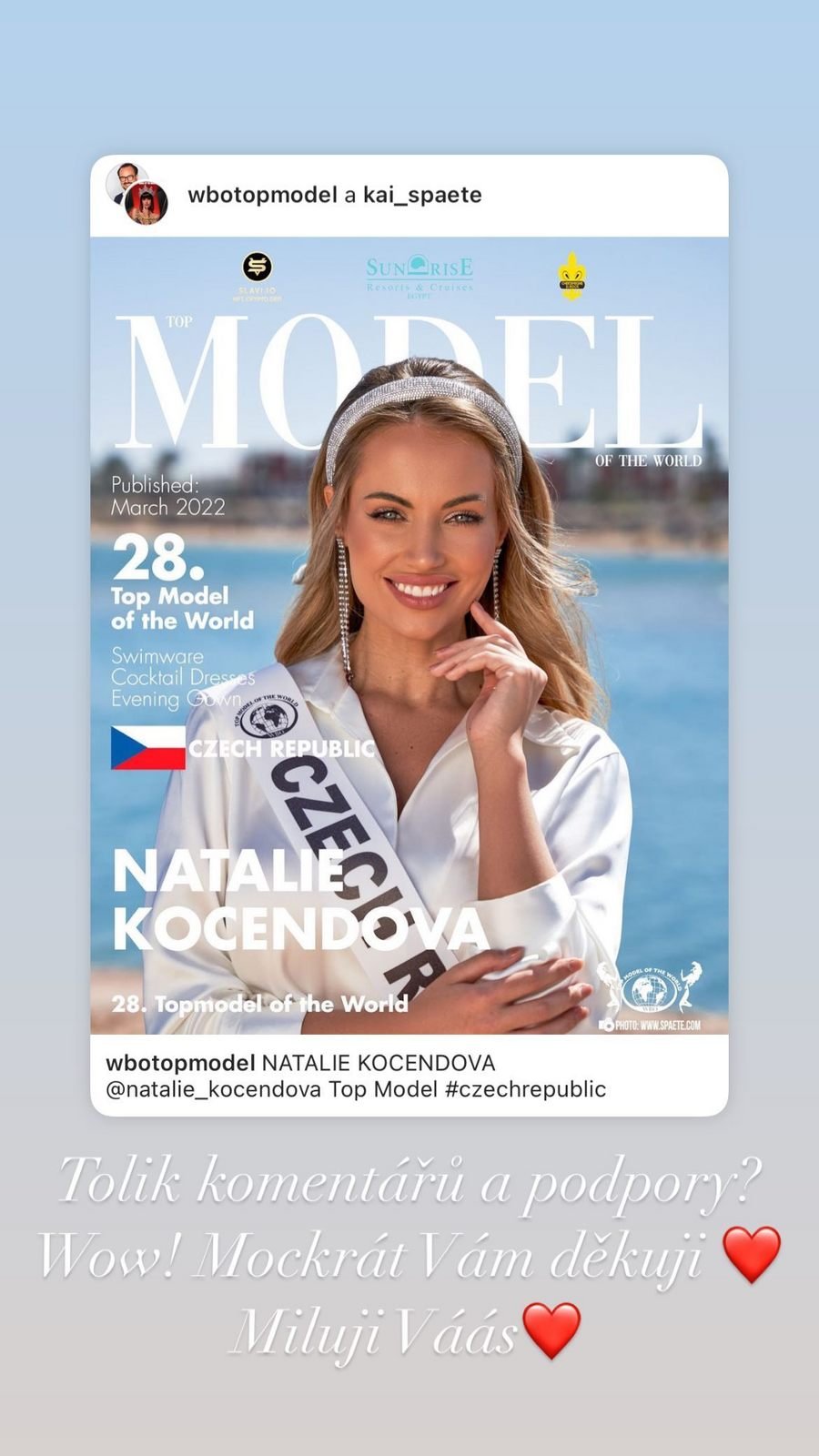 Natálie Kočendová na soutěži Top Model of the World