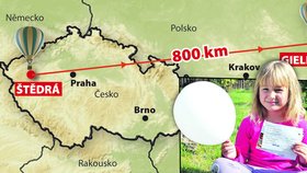 Natálka vypustila do vzduchu svůj balonek 29. srpna. Zpět se jí vrátil z polské Gielnie 8. září.