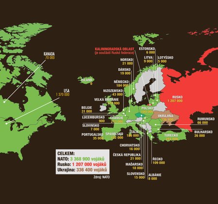 Infografika ukazuje počet vojáků ve světě.