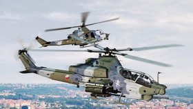 Vizualizace, jak by mohla vypadat kamufláž na českých UH-1Y Venom (v pozadí) a AH-1Z Viper (v popředí)