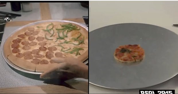 Zvětšená pizza z mikrovlnky taky neuspěla.