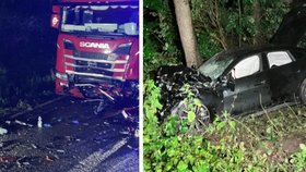 Tragicky skončil čelní střet osobního a nákladního auta u Nebovid na Brněnsku.