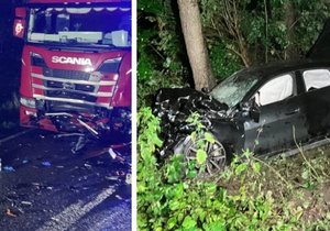 Tragicky skončil čelní střet osobního a nákladního auta u Nebovid na Brněnsku.
