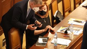 Jednání o nedůvěře vládě: Andrej Babiš a Alena Schillerová (3.6.2021)