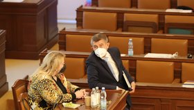 Jednání o nedůvěře vládě: Premiér Babiš a ministryně Klára Dostálová (3.6.2021)