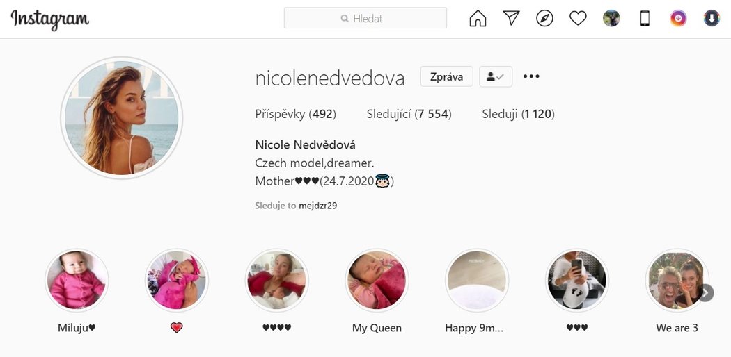 Nicole si na Instagramu změnila příjmení na Nedvědová.