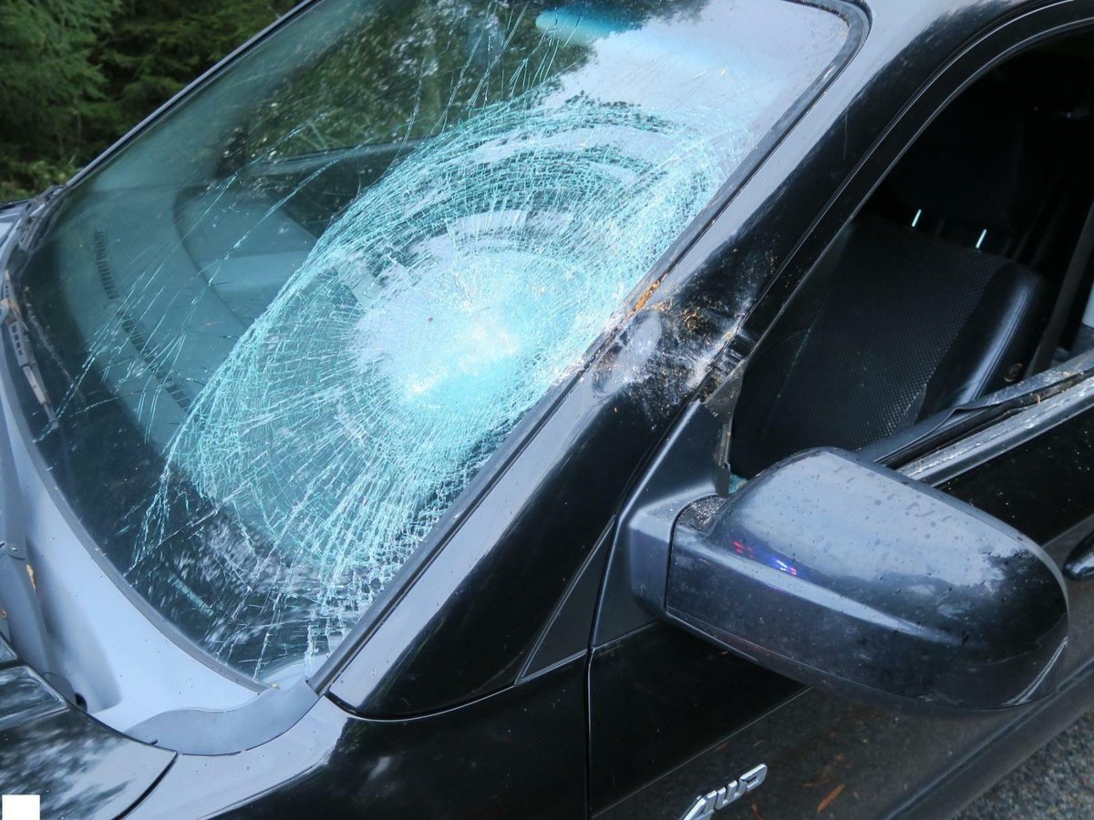 Náraz promáčkl čelní sklo, okénko u řidiče se vysypalo.  