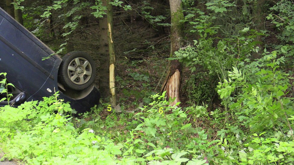 Před těžkými zraněními děti uchránily autosedačky: Pod autem u Ptic se utrhla krajnice.