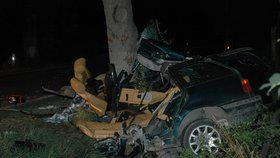 Auto se obtočilo kolem kmene a skoro se rozpůlilo na dvě části.