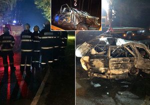 Tragická nehoda na Benešovsku: Řidič po nárazu do stromu uhořel.