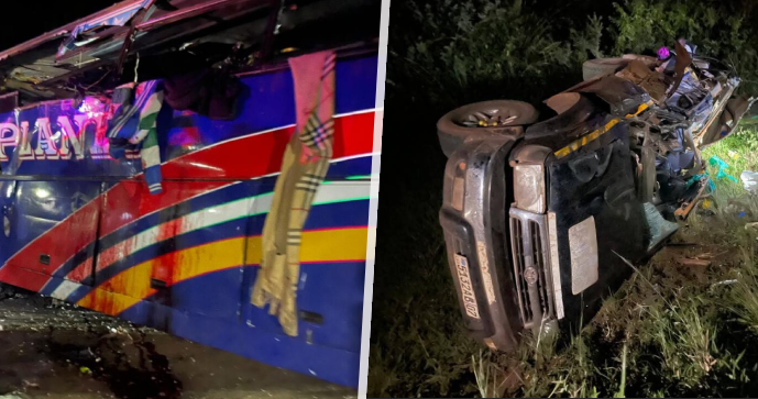 Srážka dvou autobusů a aut v Ugandě