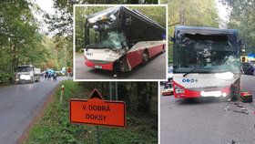 U Kamenných Žehrovic se srazil autobus s autem: Těžce zraněnou ženu v bezvědomí museli vyprostit!