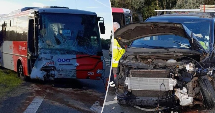 Nehoda autobusu a dodávky u Poděbrad (8.8.2025)