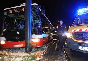 Autobus skončil v lampě.