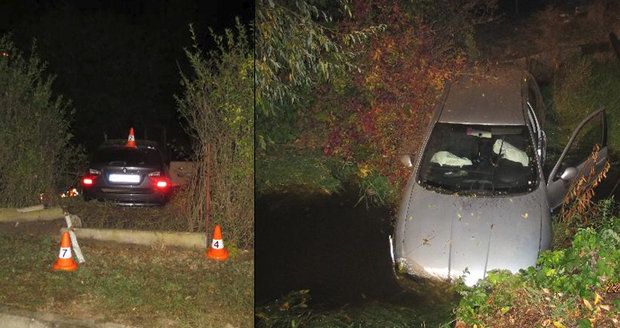 Jedno auto v plotě, druhé v potoce. Honička po Hradci skončila vážnou nehodou