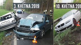 U křižovatky na Blížejov u Domažlic se staly během jednoho týdne dvě vážné dopravní nehody na stejném místě.