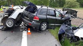 BMW se při nehodě na Českobudějovicku rozpůlilo: Řidič s nápisem "hoovado" na kapotě nepřežil